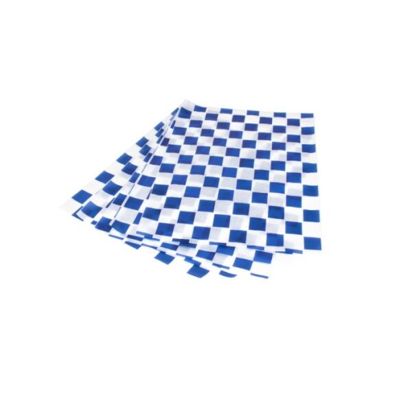 Papier pakowy do burgerów 30x40 nadruk w kratkę niebieską