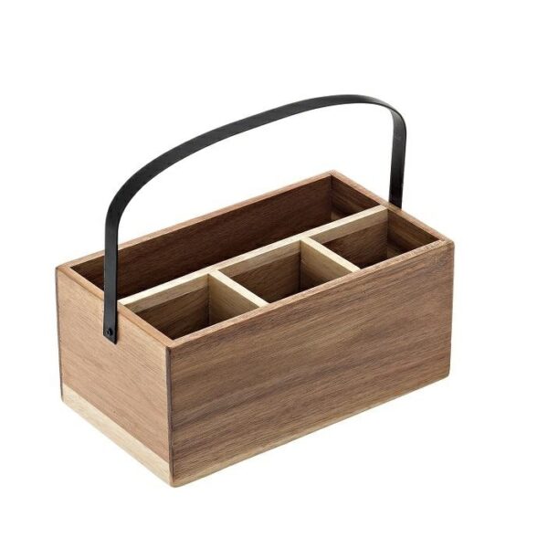 Skrzynka na sztućce i serwetki 4-komory z uchwytem akacja 26x15x(h)11,7cm 1szt.