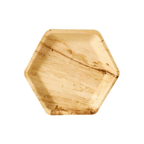 Talerz wielorazowy  z liści palm 23x2,5cmSZEŚCIOKĄTNY