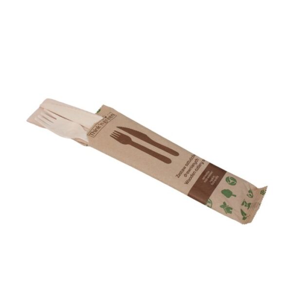 Konfekcja drewniana nóż widelec serwetka